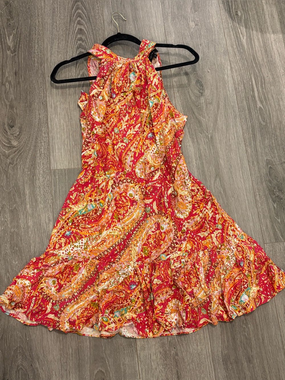 Halter tie Red Paisley with Orange & Cream Accents dress